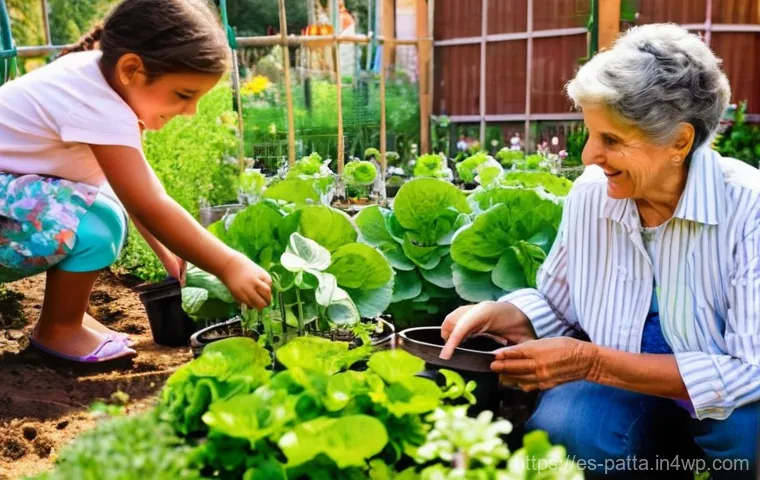 기후 변화에 대한 시민의 인식 개선 전략 - **Intergenerational Urban Gardening in Spain:**
A vibrant and heartwarming scene unfolds in a fl...