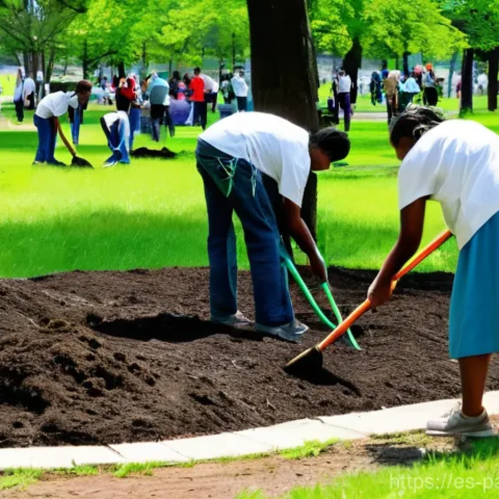 기후 행동 촉진을 위한 현지 캠페인 전략 - A vibrant community event focused on environmental action, set in a sunny urban park. A diverse grou...