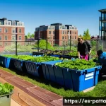 Home 21 기후 변화와 시민 참여의 관계 - **Community Solar and Composting Initiative**
"A vibrant and sunny neighborhood scene bustling w...