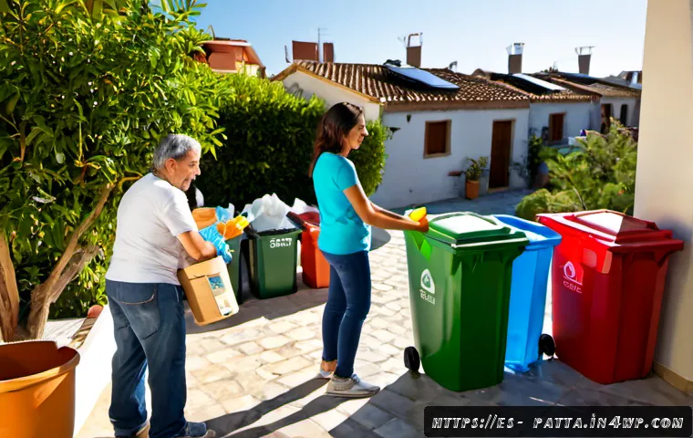 기후 위기 해결을 위한 시민의 실천 방안 - Photorealistic wide-angle scene of diverse Spanish-speaking neighbors in a sunny Mediterranean apart...